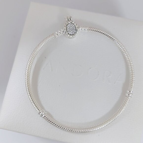 Pandora Moments Crown O Clasp Snake Chain Bracelet S925 Sterling Silver - Picture 1 of 4